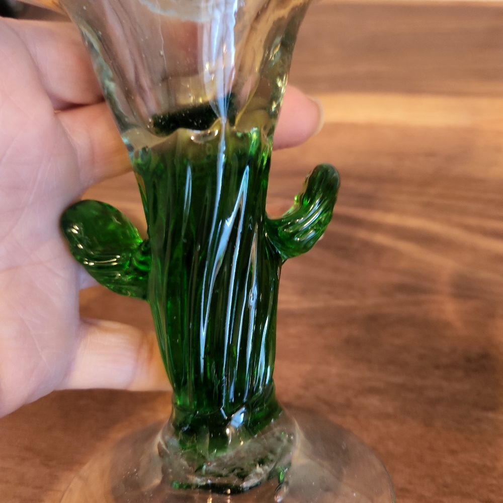 Set of 2 Mexican Hand Blown Glass MARGARITA GLASSES Cactus Stem - Picture 5 of 8